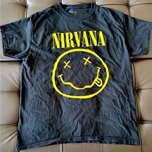 NIRVANA Black Tee with Yellow Smiley